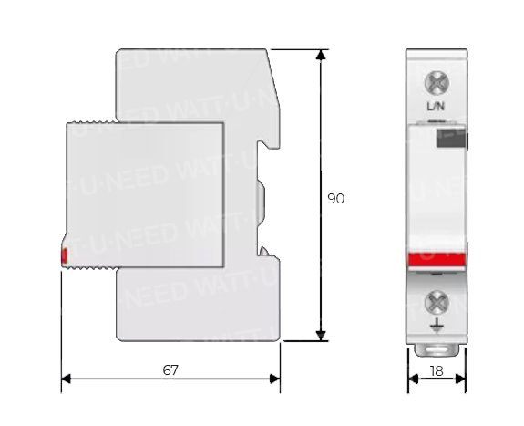 Dimensions parafoudre BT Type 2 - DS41-480