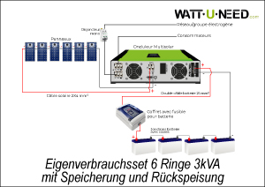 Eigenverbrauchsset 6 Paneele 3kVA mit Speicherung und Rückspeisung
