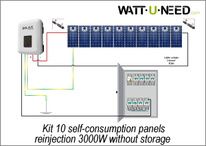 Kit 10 self-consumption panels - 3000W re-injection with storage
