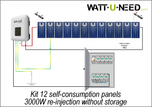 Kit 12 self-consumption panels - 3000W re-injection without storage