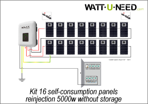 Kit 16 self-consumption panels - reinjection 5000w without storage