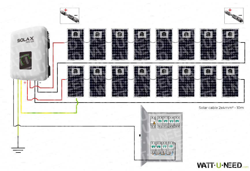 Connection diagram for 16 solar panels with a Solax 5 kVA inverter