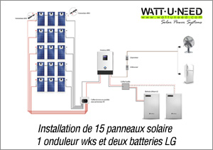 installation de15 panneaux solaire 1 onduleur wks et une batterie LG fr