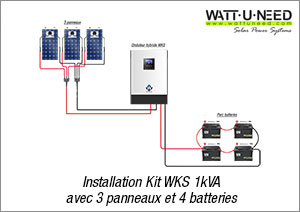 Installation Kit 1kVA avec 3 panneaux et 4 batteries