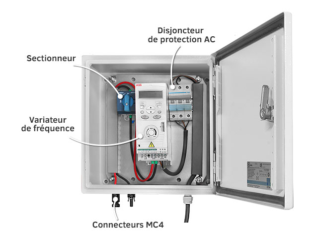 Protection box for solar pumping