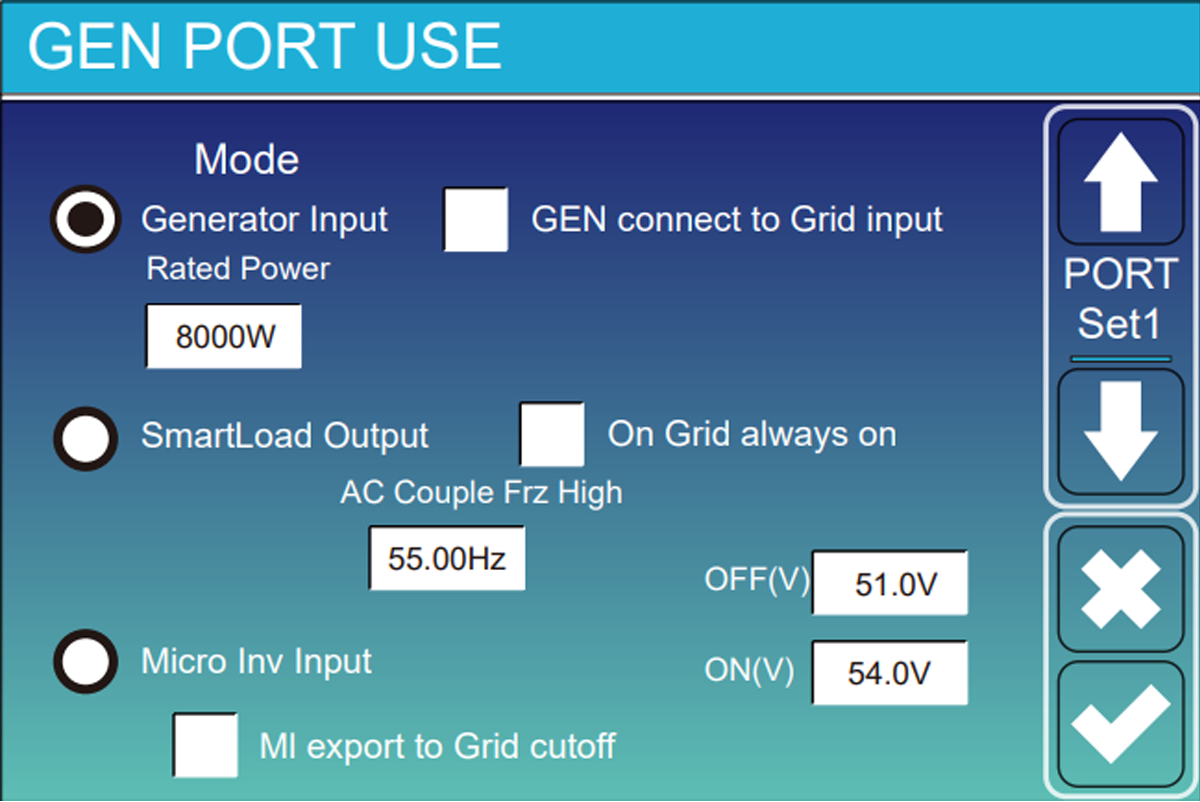 Deye Generator Port Use screen with the three functions of the GEN port