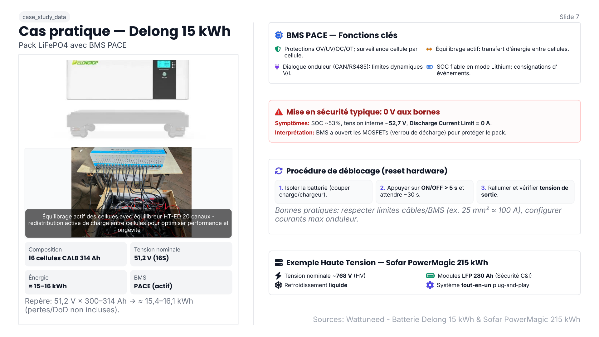 Batterie Delong 15 kWh - vue externe et equilibreur actif HTED 20 canaux
