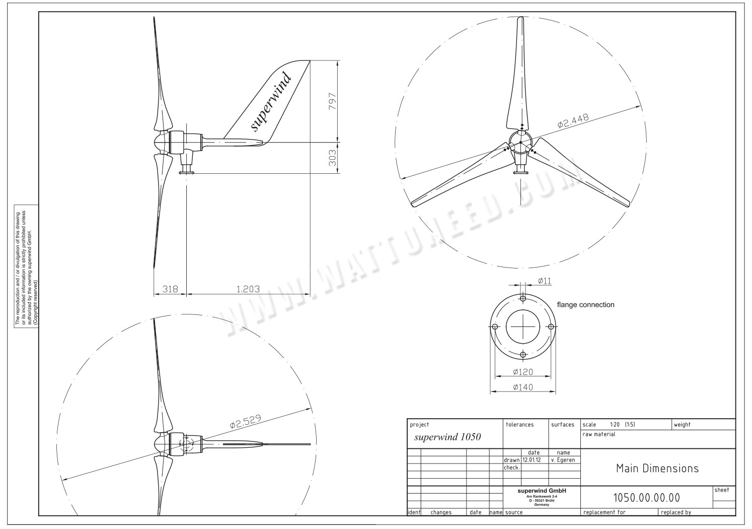 Dimensions: Wind turbine 1250W 48V