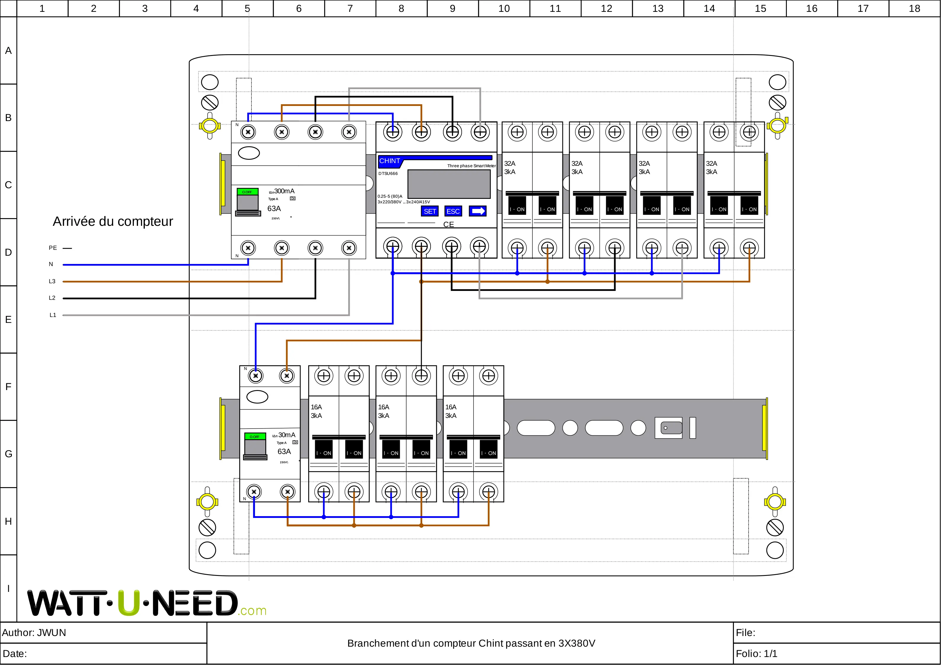 Schéma de branchement compteur Chint pour onduleurs Deye ou Sofar passant triphasé : guide de câblage CT pour mesure et gestion d’énergie solaire optimisée.
