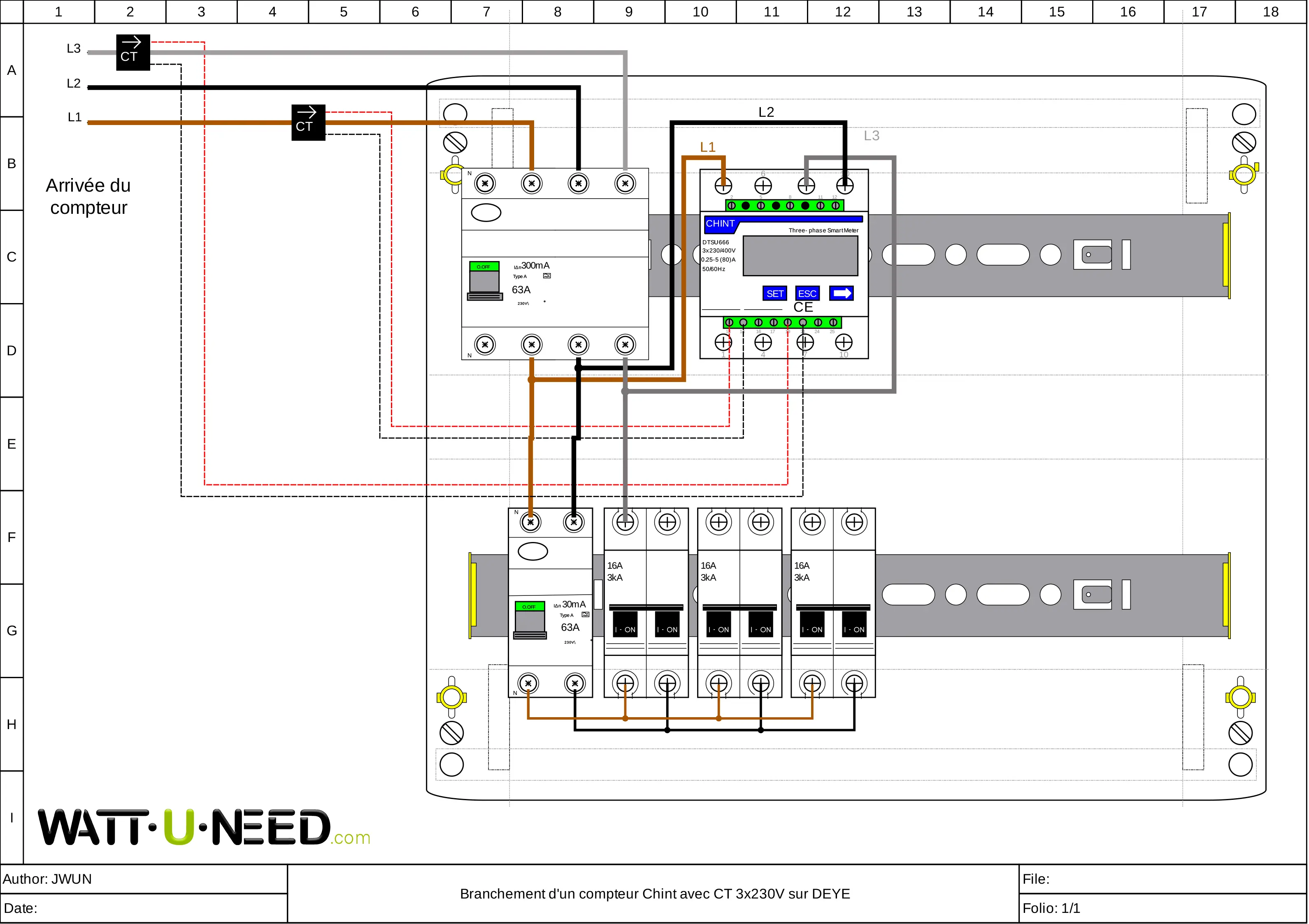 Branchement compteur Chint avec onduleur Deye triphasé 3x230 et CT