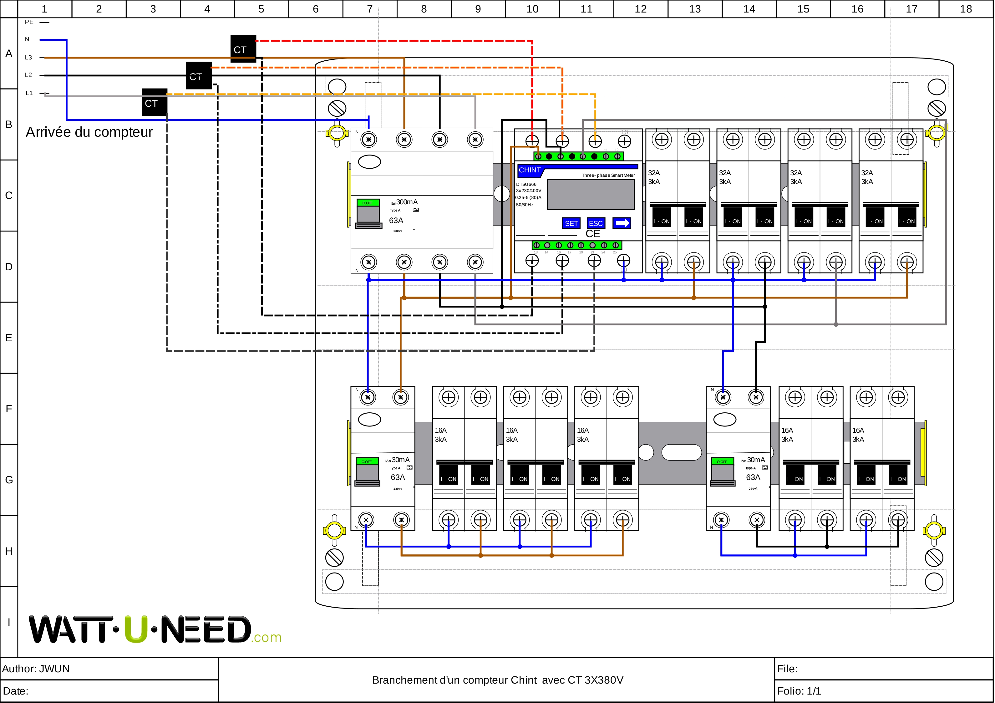 Branchement compteur Chint avec onduleur Sofar triphasé 3x380 et CT : guide de câblage précis pour mesure et gestion optimisée de l’énergie solaire.