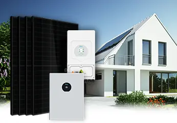 Solaranlage-Set mit vier starren Full Black Solarmodulen, einem Deye Hybrid-Wechselrichter und einer Leapton Lithium-Batterie