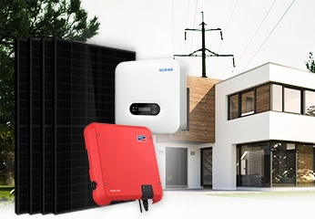Full Black solar panels, SMA Sunny Boy and Sofar Solar inverters, and a modern house