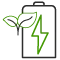 Icone batterie avec un éclair vert et des feuilles