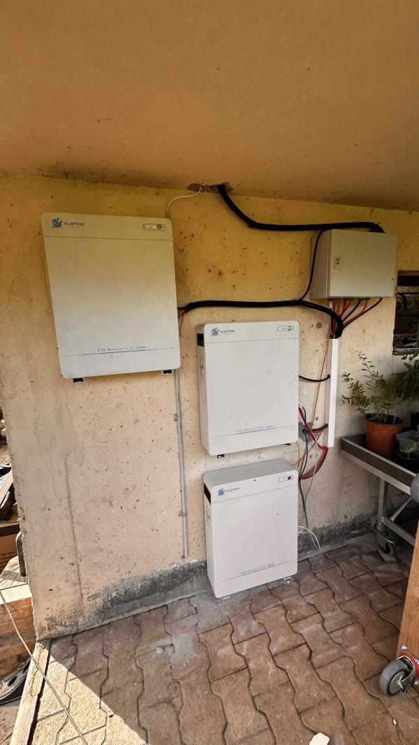 Leapton lithium battery bank mounted on the wall